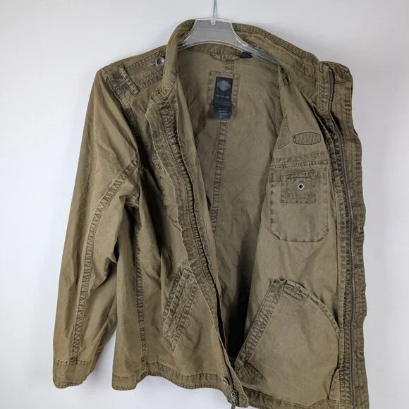 Harley Davidson Men's XL Patch Cargo Casual Jacket Dark Olive
